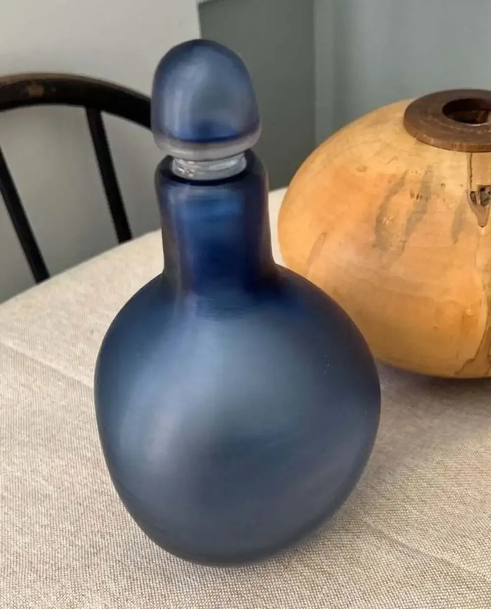 Vintage Italian Blue Inciso Art Glass Decanter Bottle with Stopper